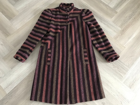 Vtg 80s Striped Wool Coat - image 1