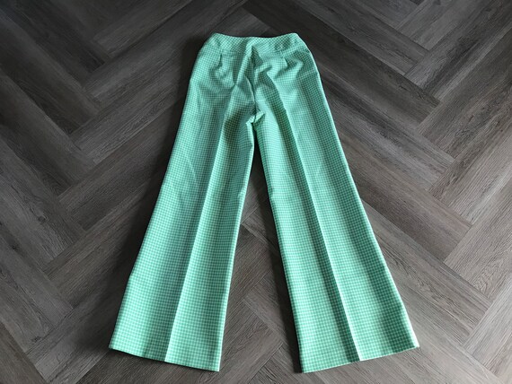 Vtg 70s Bell Bottom Pants / Lime Green Plaid - image 6