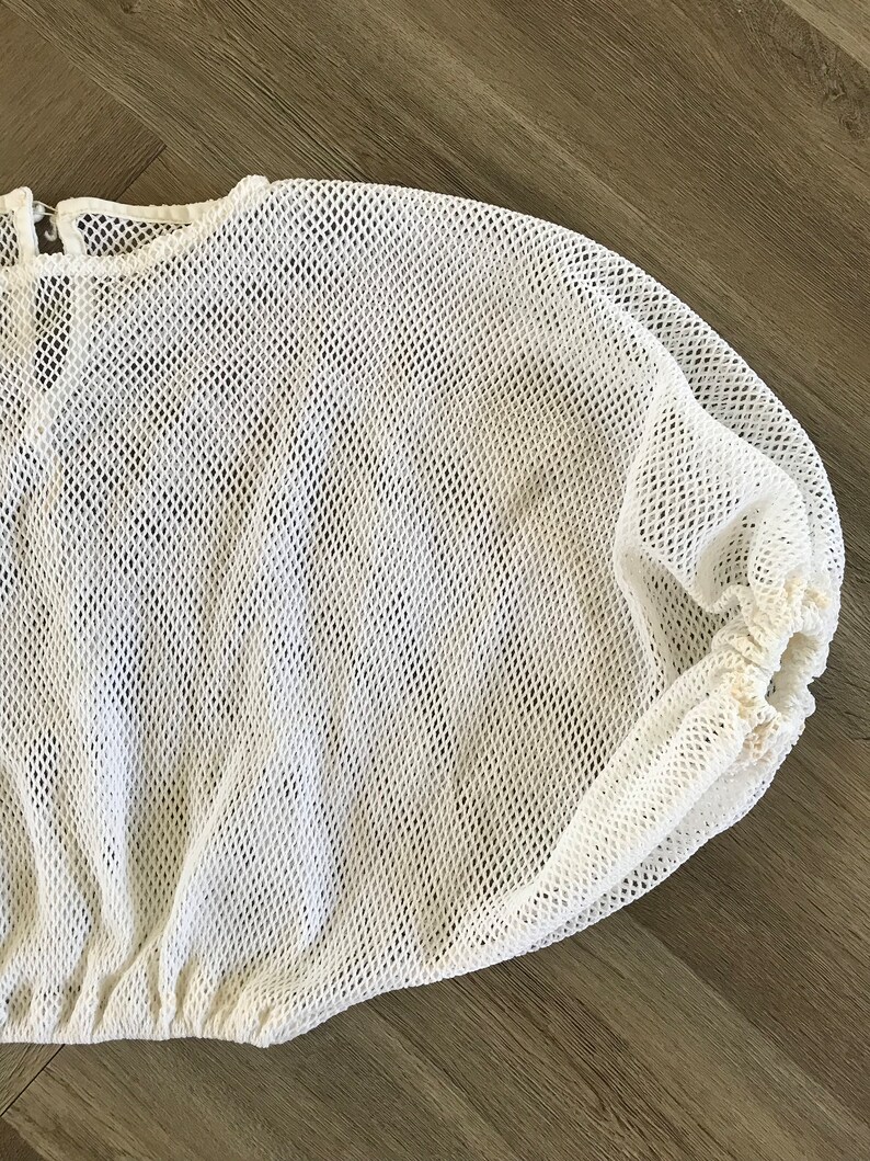 Vtg Crop Fishnet Oversized White Mesh Blouse image 3