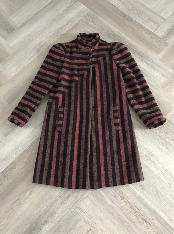 Vtg 80s Striped Wool Coat - image 4