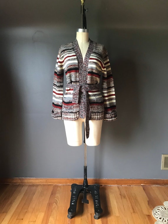 Vtg 70s Cardigan Sweater / Space Dye Stripes