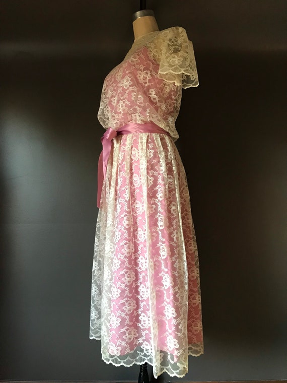 Vtg 70s Lace Overlay Dress - image 3