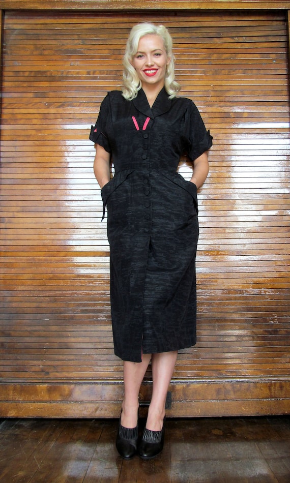 Vtg 40s Stunning Bombshell Dress / Red Lining