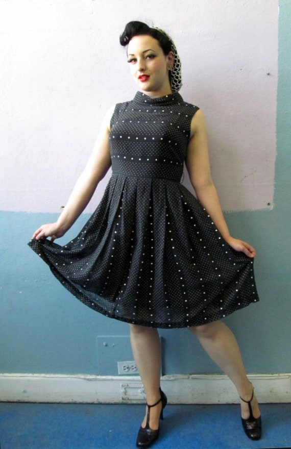 Vtg 50s 60s Semi Shear Cotton Sun Dress / Polka Do