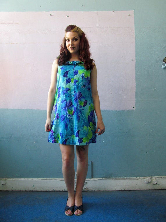 Vtg 60s Hawaiian Mini Dress