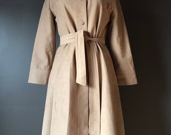 【60s】Euro Vintage Cotton Belted Coat 46 Vtg 70s Lightweight Lanson All Weather Wear Belted Trench