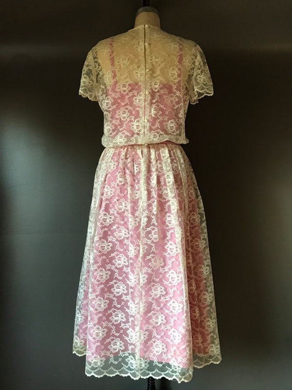 Vtg 70s Lace Overlay Dress - image 5