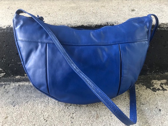 Vtg 70s 80s Blue Leather Purse / Shoulder Bag - image 5