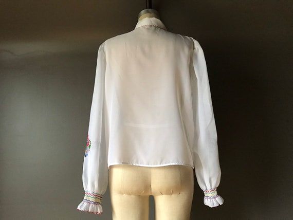 Vtg 70s Embroidered Folk Sheer Blouse - image 6