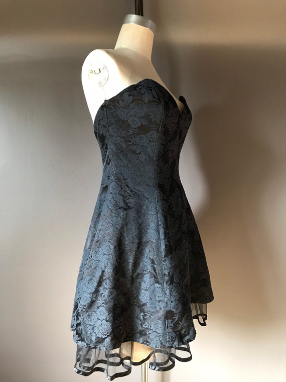 Vtg 90s Black Brocade Party Dress - image 3