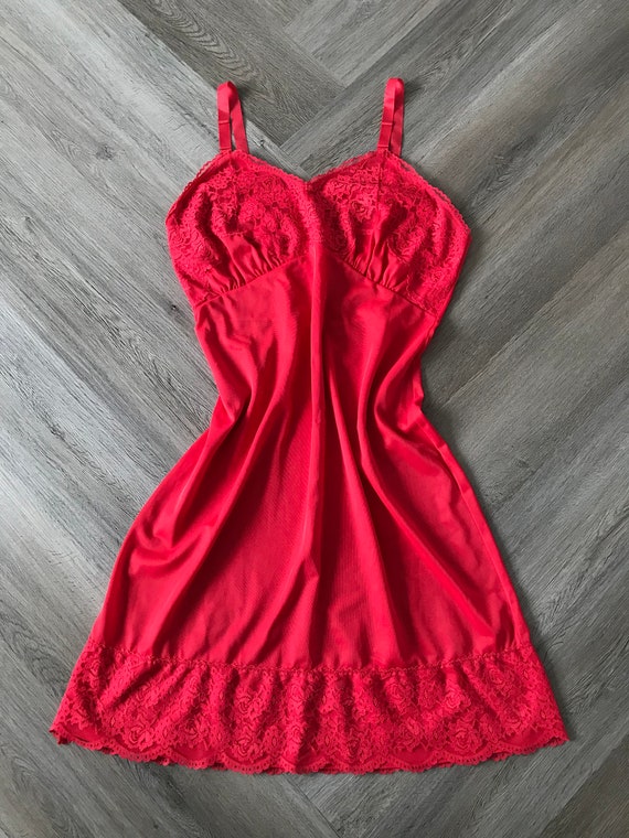 Vtg 60s Red Slip Dress - image 3