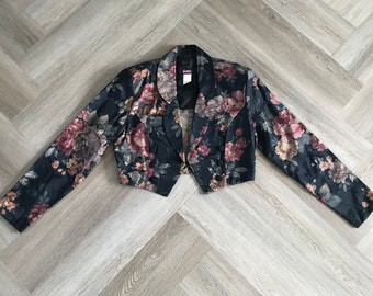 Vtg 80s Fredericks of Hollywood Dark Floral Brocade Blazer