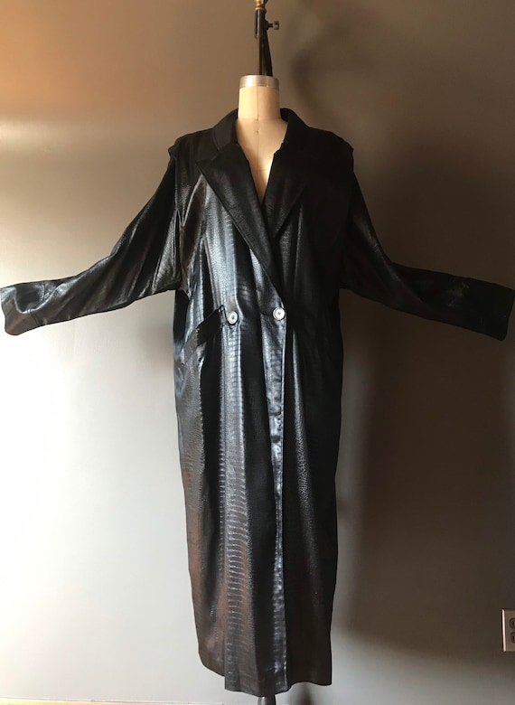 Vtg 80s Misty Weather Black Croc Trench Raincoat … - image 1