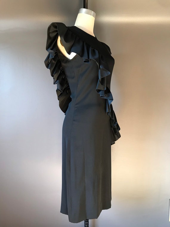 Vtg 70s 80s Lee Jordan Black Ruffle Dress - image 3