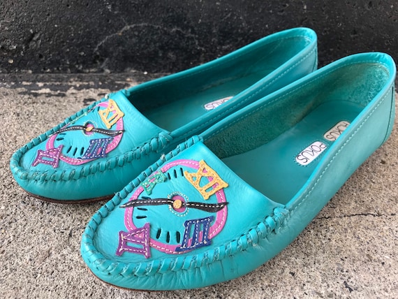 Vtg 80s 90s Teal Leather Loafers / Hokus Pokus Time - Etsy