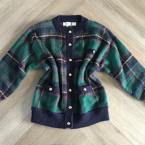 Vtg Jacobson’s Tartan Plaid Cardigan Sweater