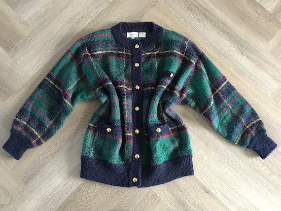 Vtg Jacobson’s Tartan Plaid Cardigan Sweater - image 1