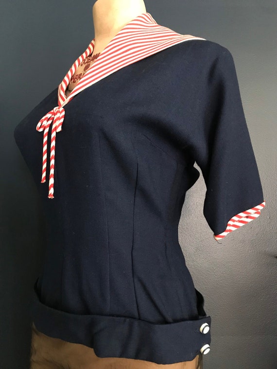 Vtg 40s 50s Navy Nautical Sailor Style Top - image 1