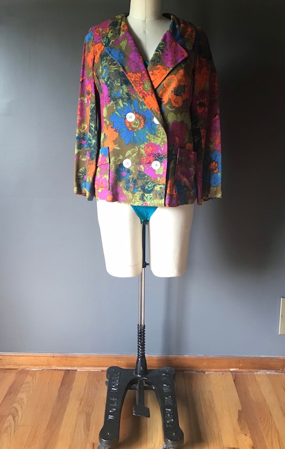 Vtg 70s Charm of Hollywood Floral Blazer