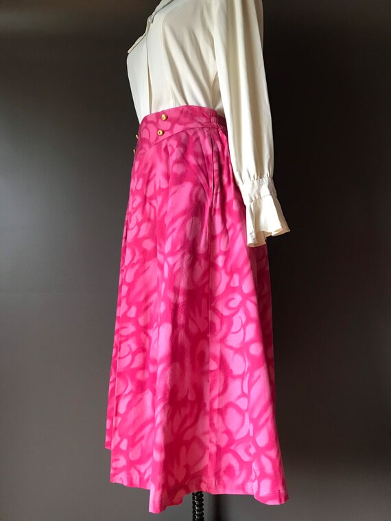 Vtg 80s Hot Pink Midi Skirt - image 3