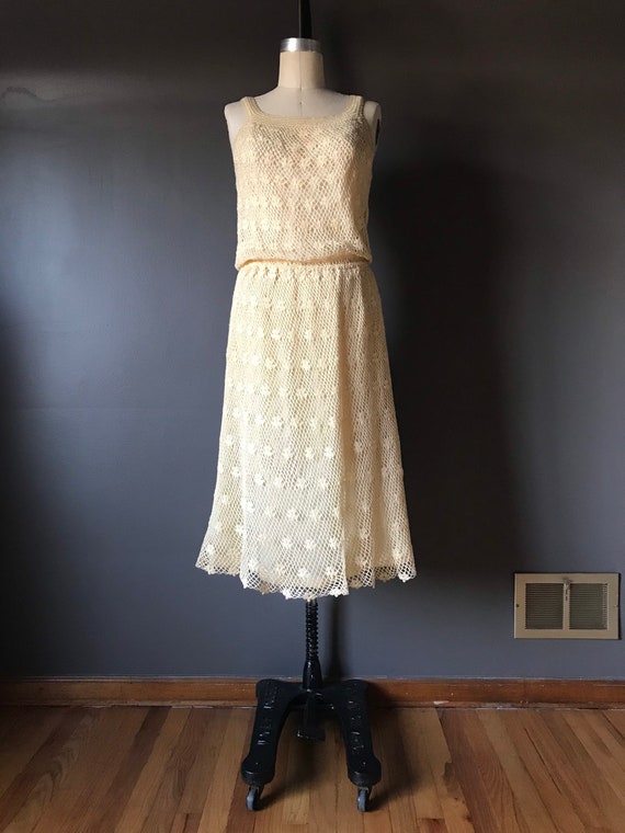 Vtg 70s Crochet Knit Dress with Matching Sweater - image 6