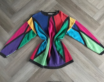 Vtg 80s Colorblock Sweater