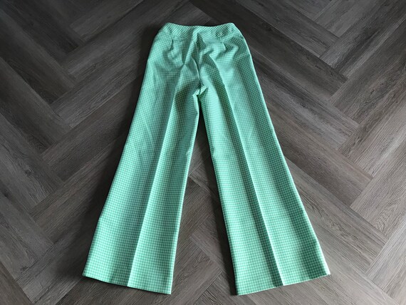 Vtg 70s Bell Bottom Pants / Lime Green Plaid - image 8