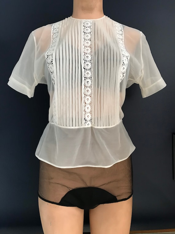 Vtg 50s 60s Sheer Blouse