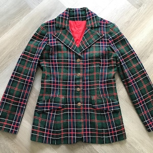 Vtg 70s Tartan Plaid Blazer Jacket