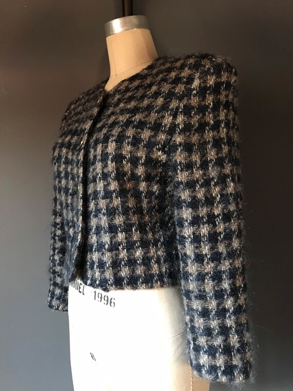 Vtg 80s Mohair Crop Blazer / Houndstooth Boucle - image 3