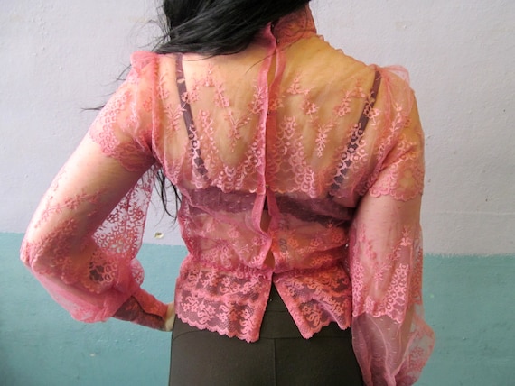 Delicate Vtg 70s Victorian Inspired Lace Blouse /… - image 4