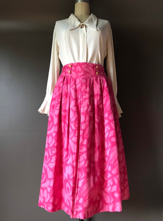 Vtg 80s Hot Pink Midi Skirt - image 2