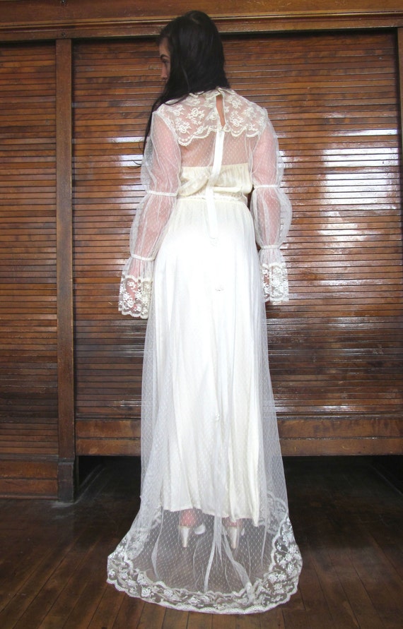 Vtg 70s Sheer Lace Overlay Wedding Dress/ San Fra… - image 4