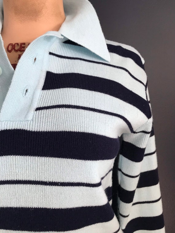 Vtg 70s Blue Striped Knit Shirt - image 5