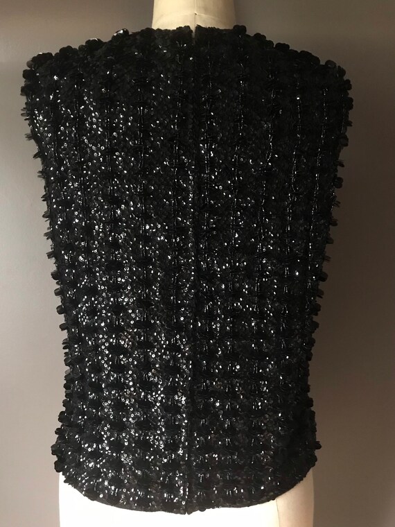 Vtg 60s Wool Sequin Beaded Party Top / Sleeveless… - image 5