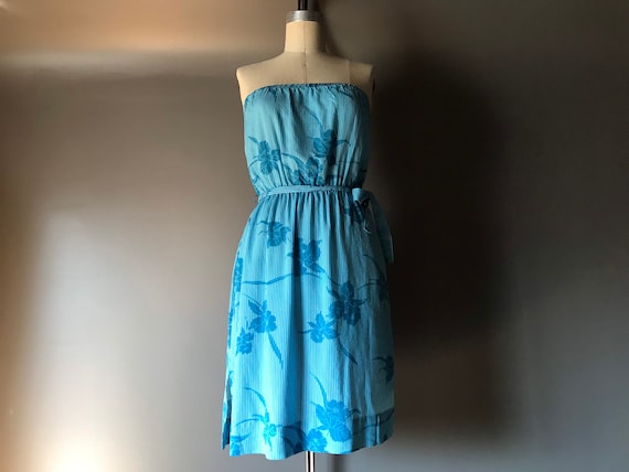 Vtg 70s 80s Tube Top Dress with Matching Button U… - image 1
