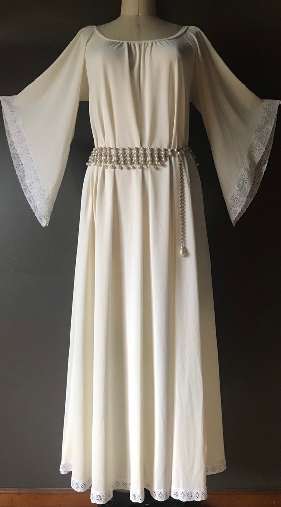 Vtg 70s Miss Elaine Hostess Dress / Angel Sleeve … - image 1