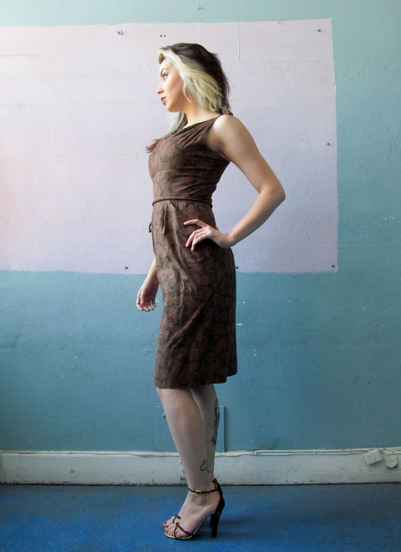 Vtg 50s Bombshell Dress / Rockabilly Wiggle Fashi… - image 3