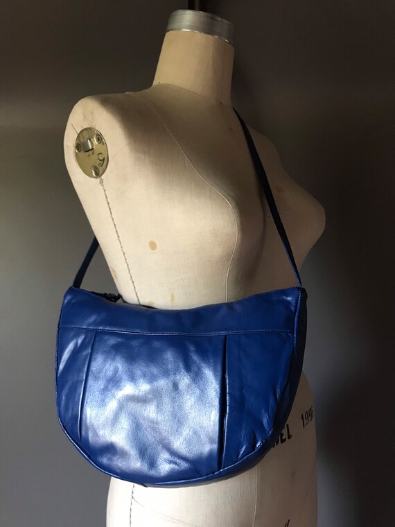 Vtg 70s 80s Blue Leather Purse / Shoulder Bag - image 3