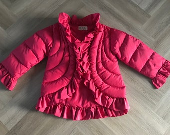 Vtg 80s Bill Blass Ruffle Down Puffer Jacket