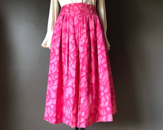 Vtg 80s Hot Pink Midi Skirt - image 1