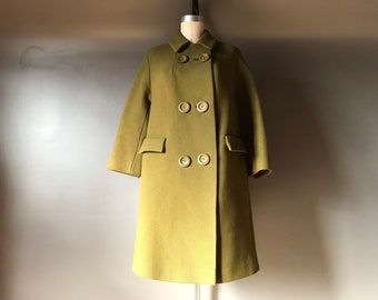 Vtg 60s Mod Olive Wool Coat