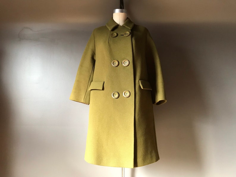 Vtg 60s Mod Olive Wool Coat image 1