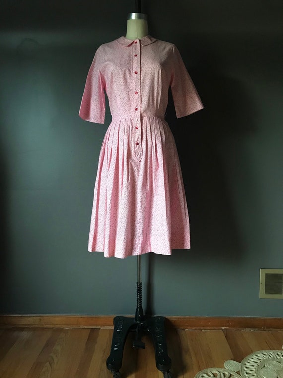 Vtg 60s Cos Cob Micro Rose Print Day Dress - image 1