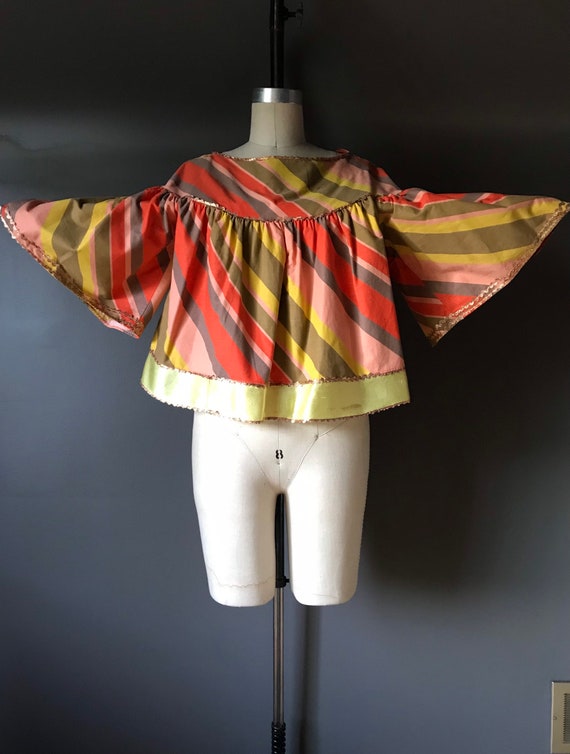 Vtg 60s 70s Striped Bell Sleeve Top - image 2