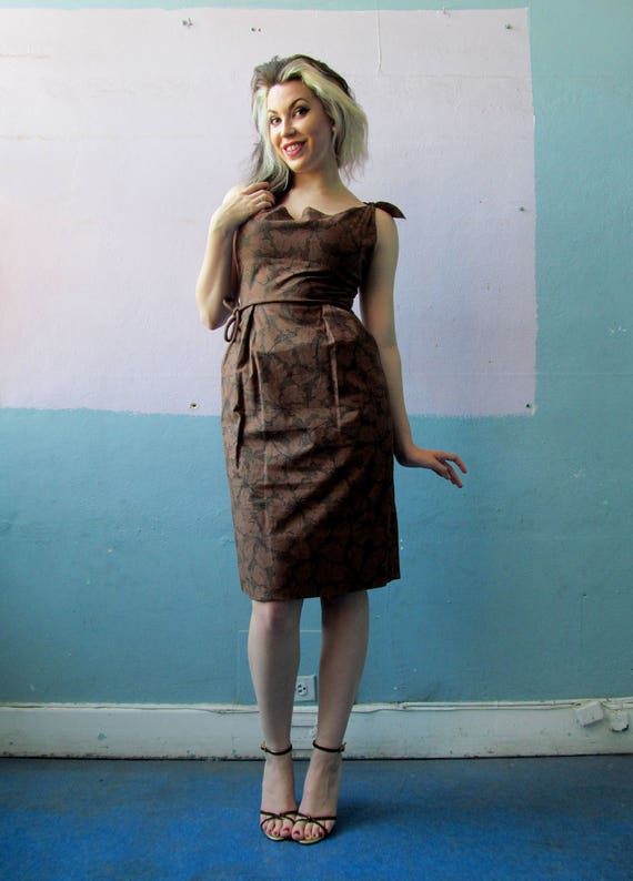 Vtg 50s Bombshell Dress / Rockabilly Wiggle Fashi… - image 2