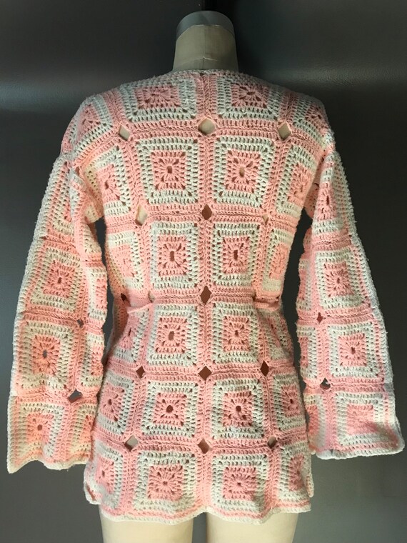 Vtg 70s Hand Knit Granny Square Cardigan Sweater - image 7