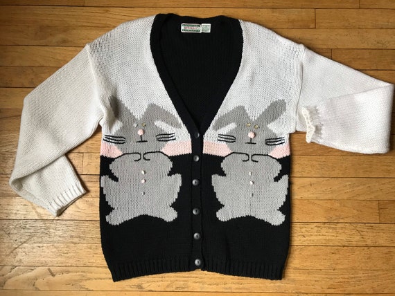 Vtg 80s 90s Stefano Novelty Bunny Rabbit Cardigan… - image 6