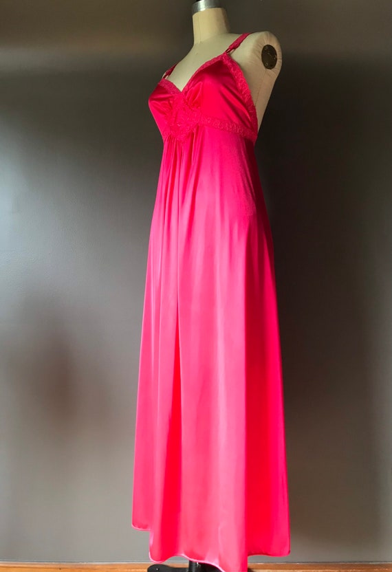 Vtg 70s Vanity Fair Hot Pink Maxi Slip Dress - image 2