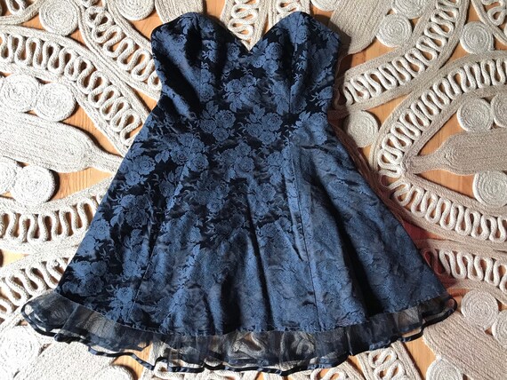 Vtg 90s Black Brocade Party Dress - image 8